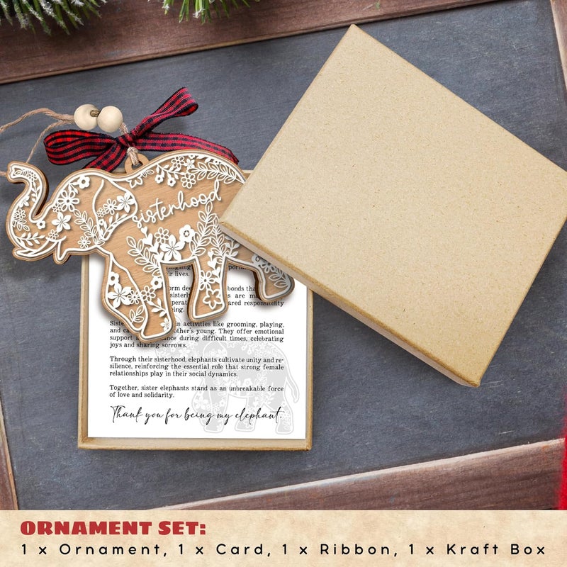 TEEBIM Elephant Ornaments - Elephant Gifts for Women - Best Friend Friendship Gifts for Women - Sisterhood, Friendship Ornament - Friends Gift for Christmas - Wood & Acrylic Ornament with Card​ - Image 4